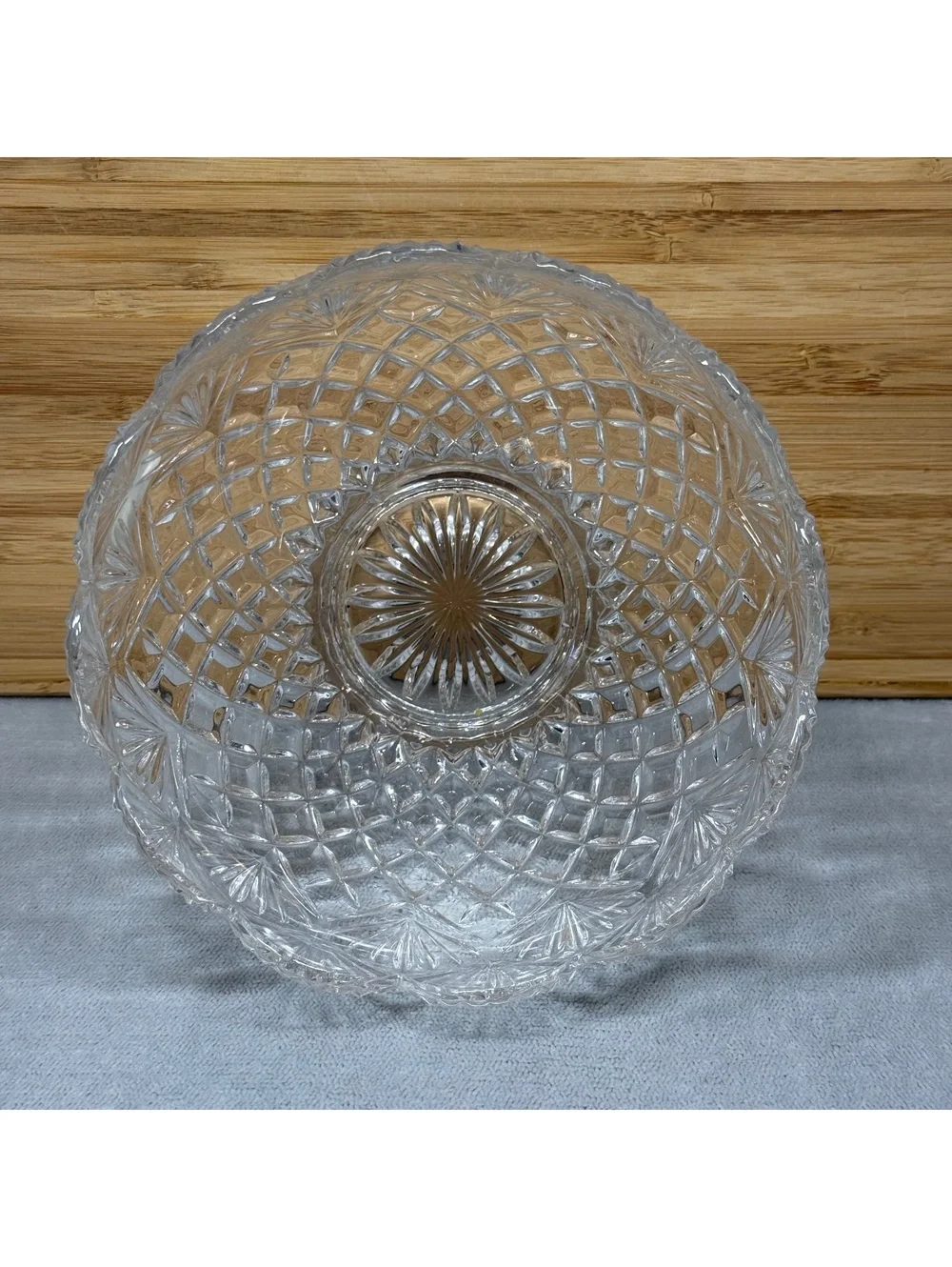 Vintage Imperial Crystal Clara Footed Bowl 24 Lead Cut Glass Slovakia Scalloped